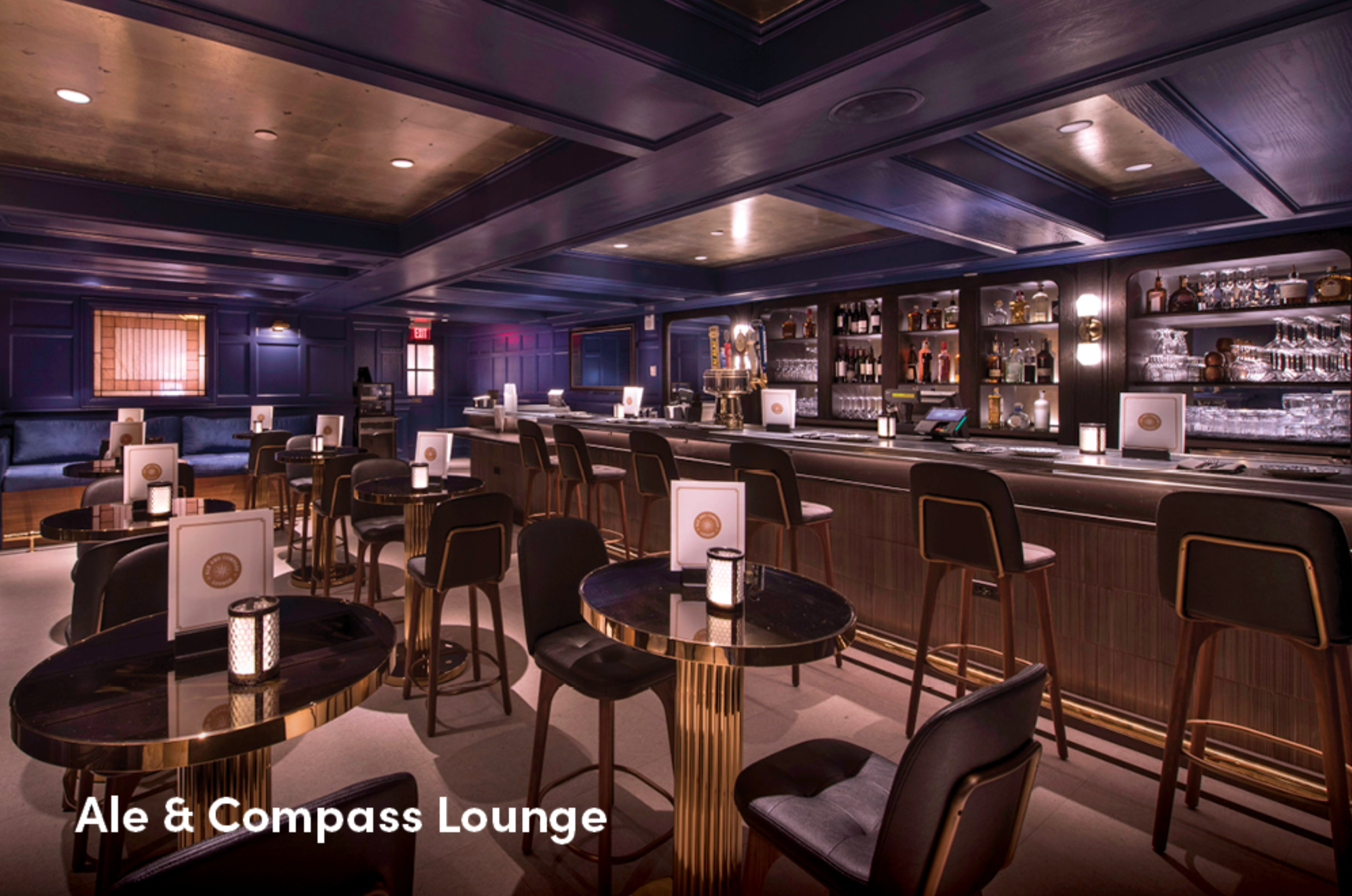 Elegant bar area of the Ale & Compass Lounge with upscale seating and ambient lighting.