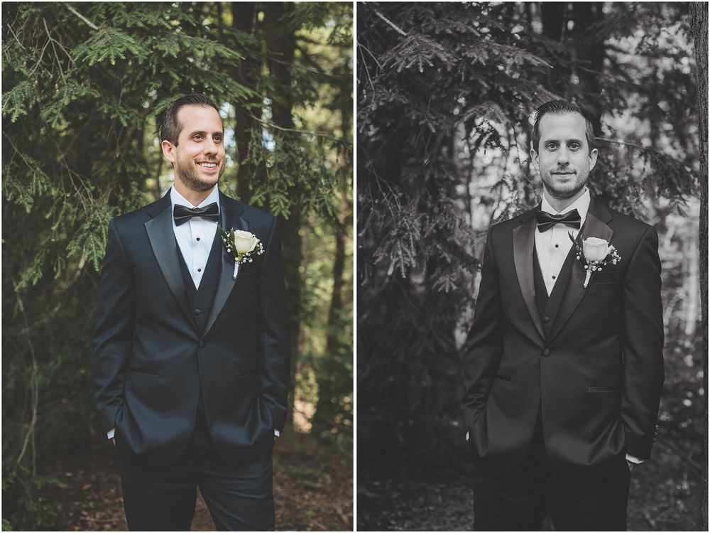A series of formal portraits showing someone in wedding attire in various poses against outdoor settings.