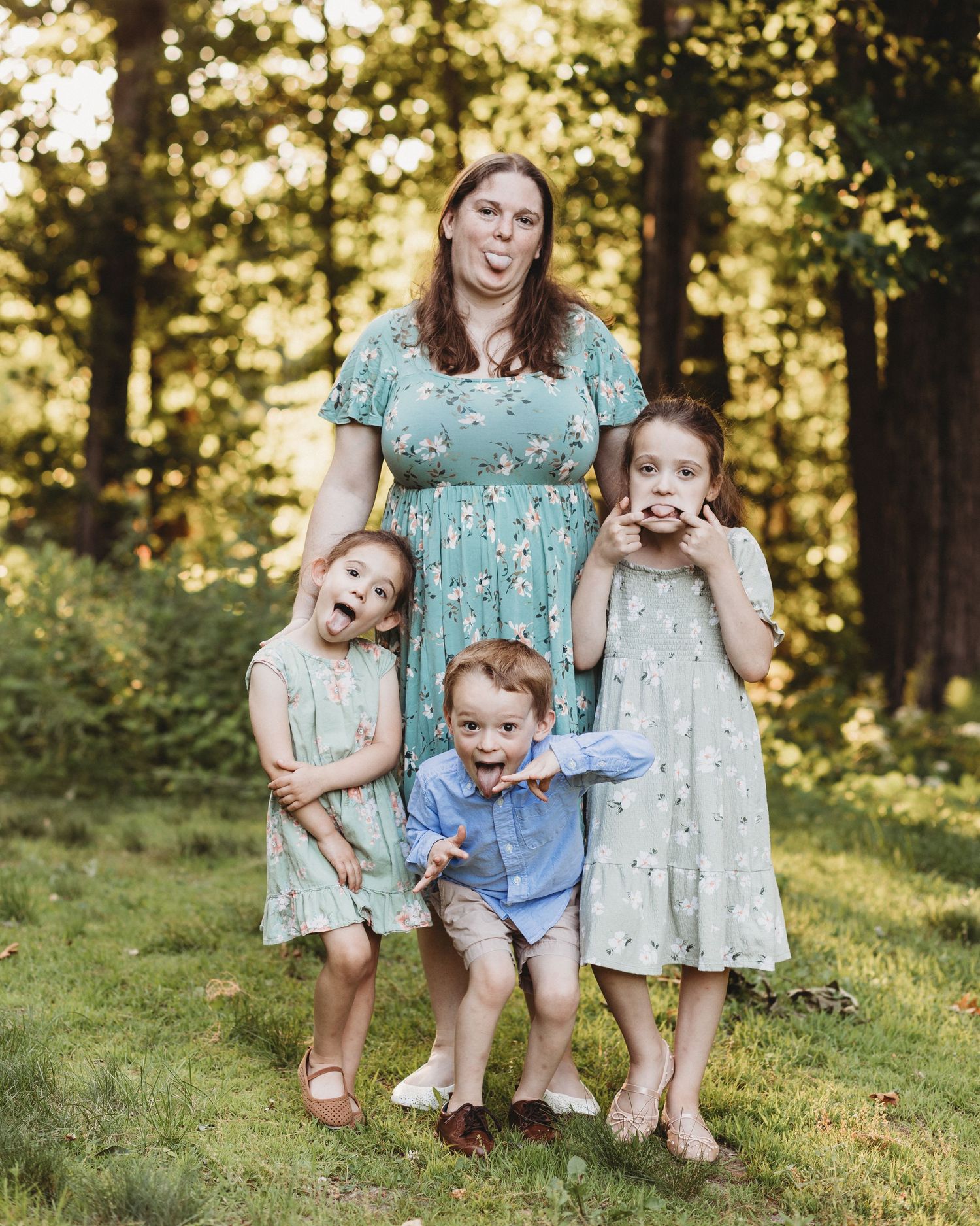 Professional photo of a family making silly faces
