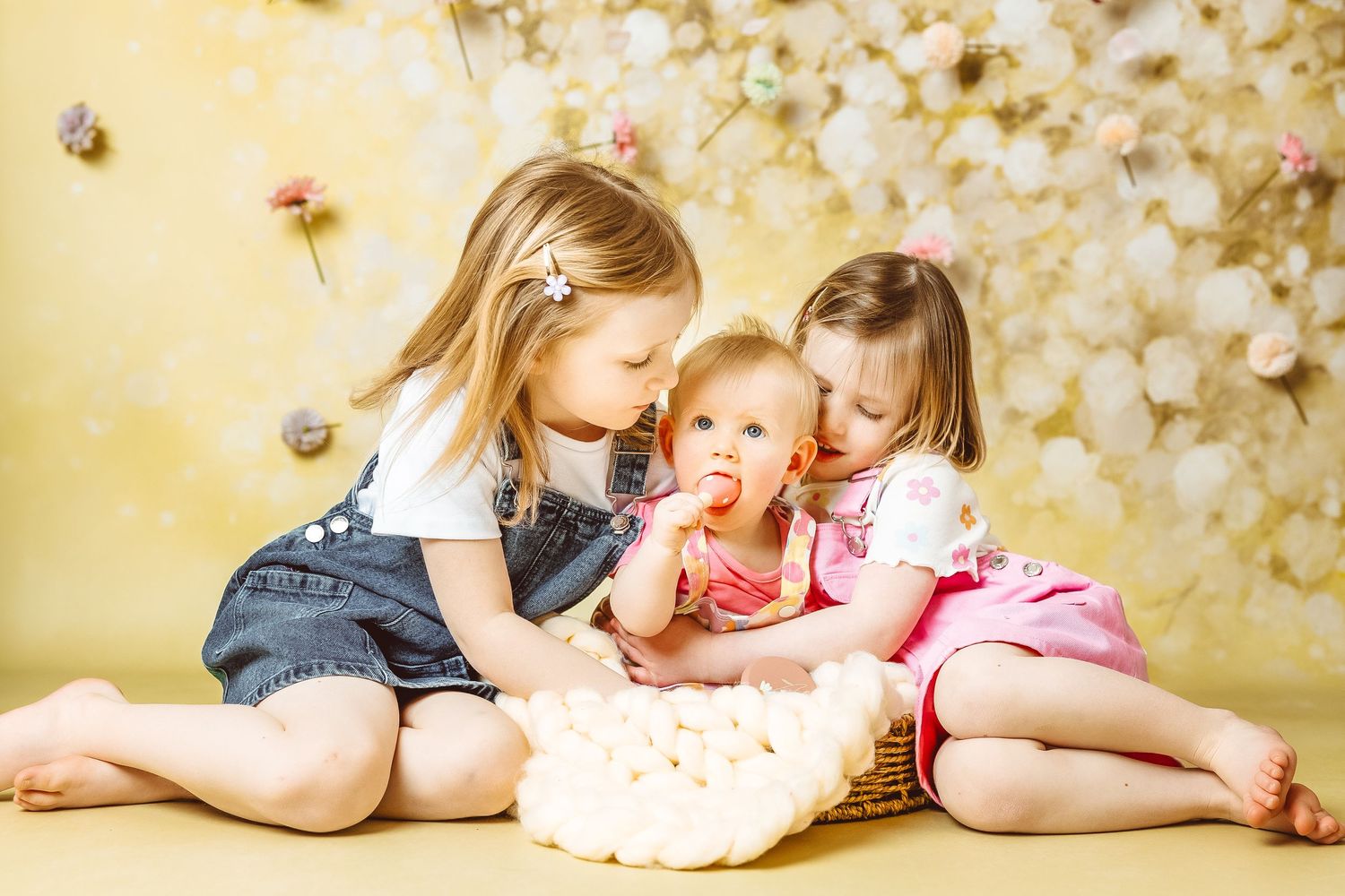 sisters photo together in flower background
