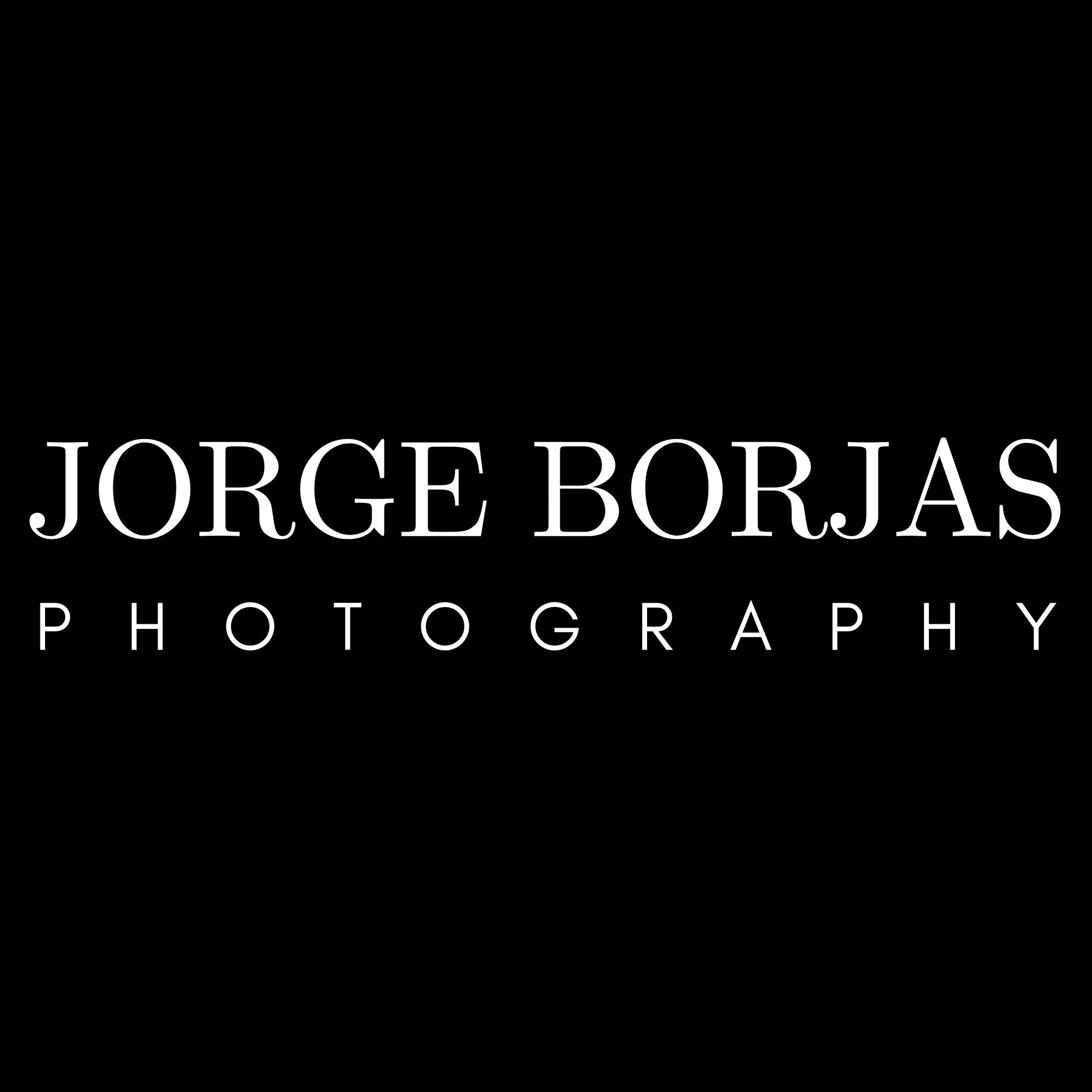 White text logo for Jorge Borjas Photography on a black background.