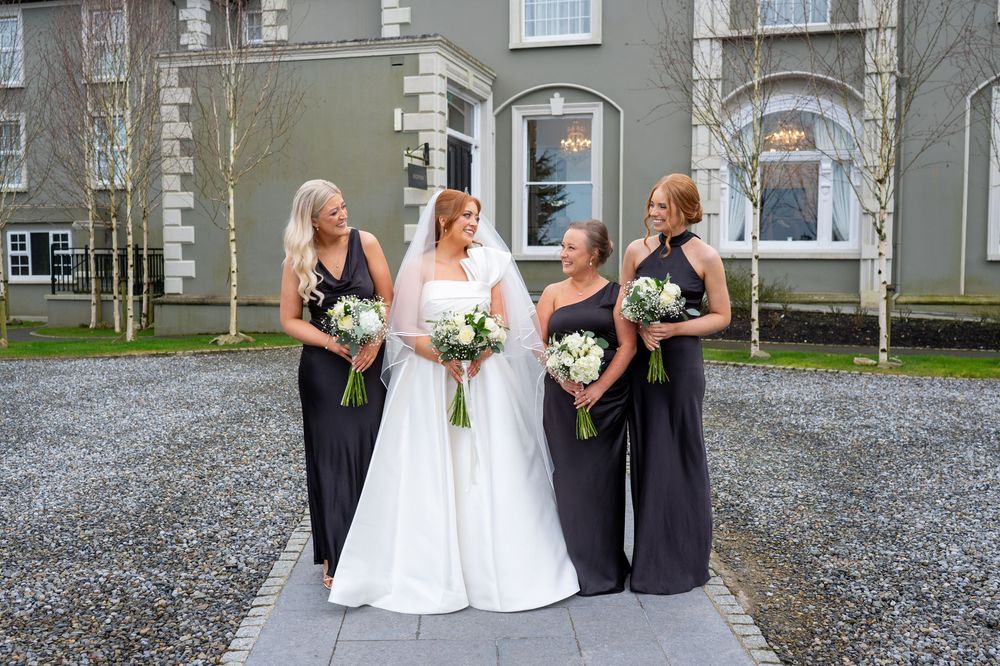 Bridesmaids posing at Newbay House, County Wexford.