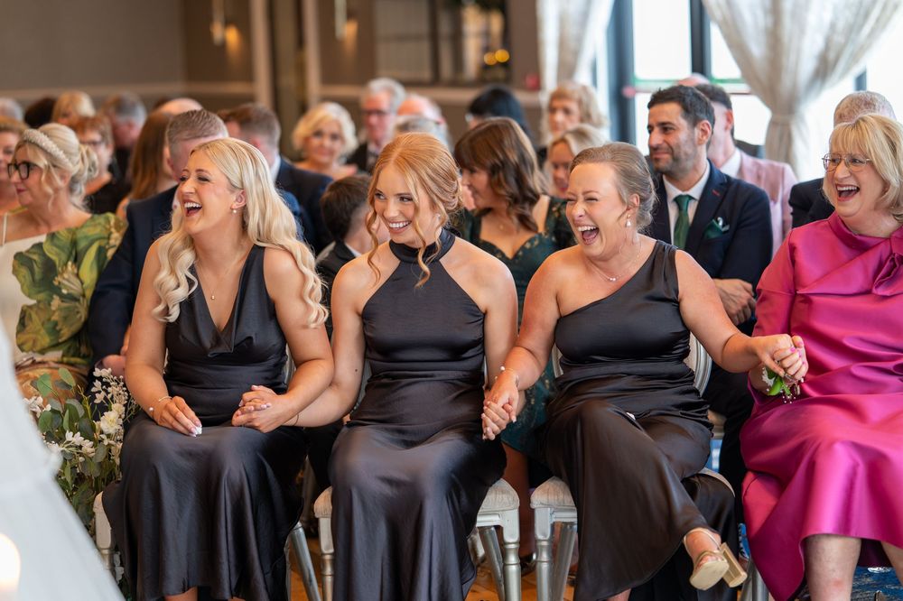 Bridesmaids posing at Newbay House, County Wexford.