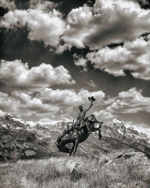 Large bronze of a bucking horse and rider near Jackson, Wyoming photographed by Chris Douglas.
