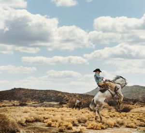 Bucking horse in the Arizona high desert photographed for Stetson Hats and Apparel by Chris Douglas