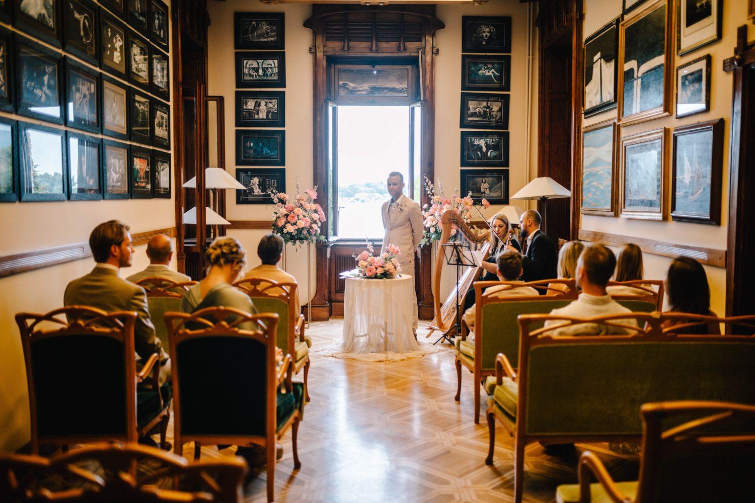 An intimate symbolic wedding ceremony in a private room at an Art-Nouveau hotel in Lake Garda