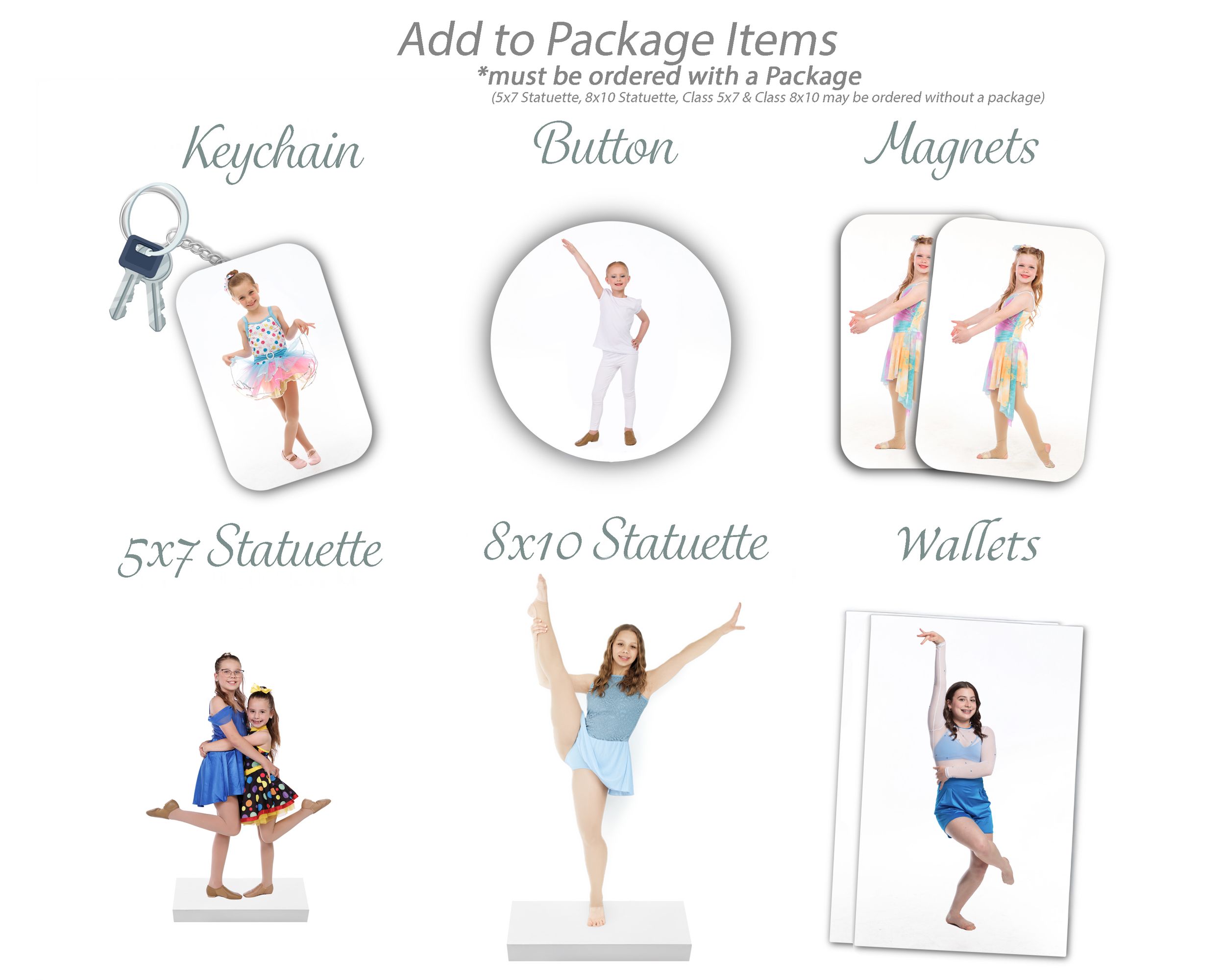Ballet dancers strike graceful poses in a collection of miniature dance figurines and merchandise items.