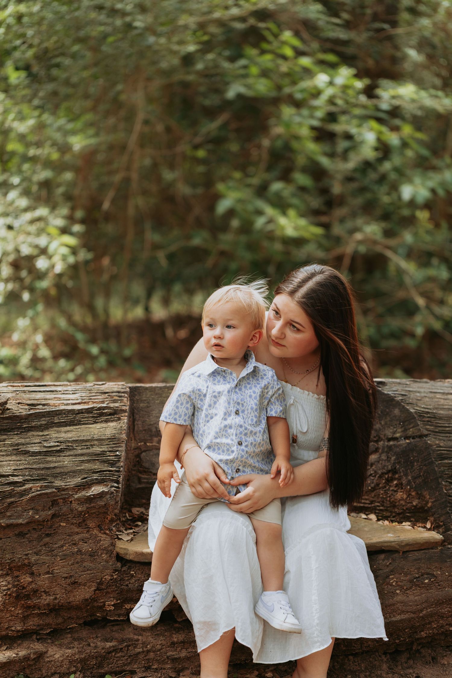 mother holding son