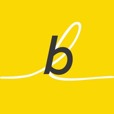 Yellow and black letter B logo designs shown in sequence on bright yellow background.
