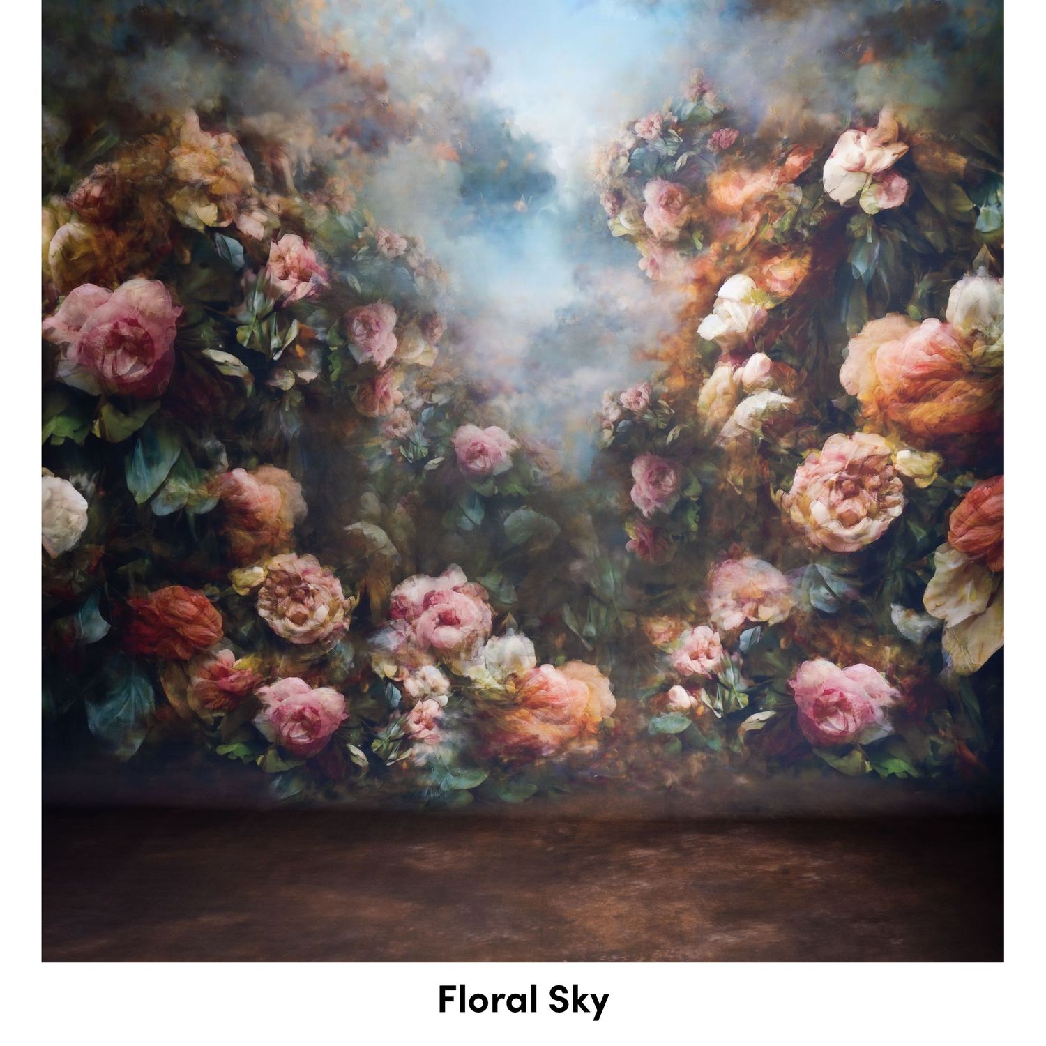 Romantic floral art series featuring moody roses in pink and peach tones against a dark dramatic background.