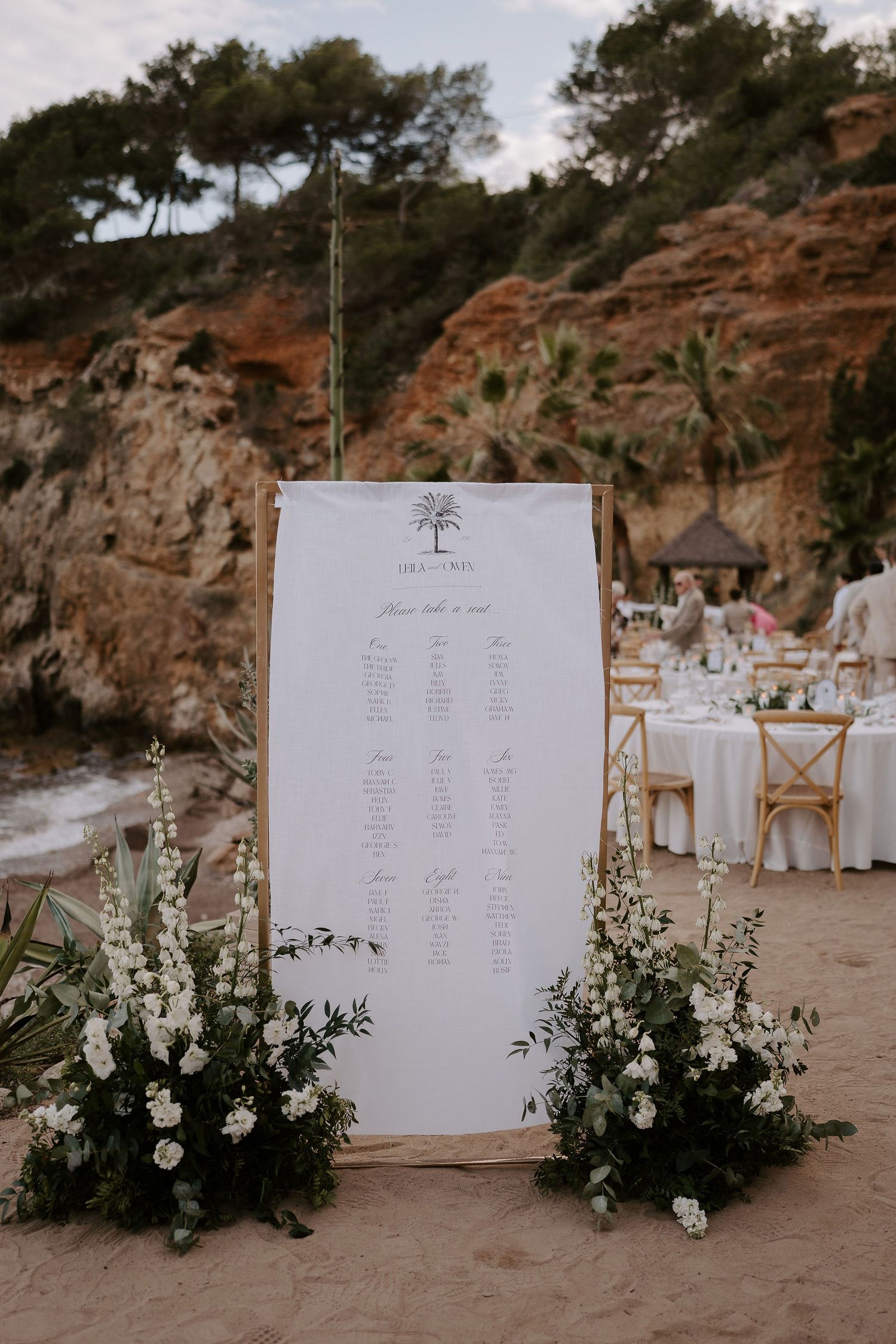 table plan and flower arrangements at amante ibiza