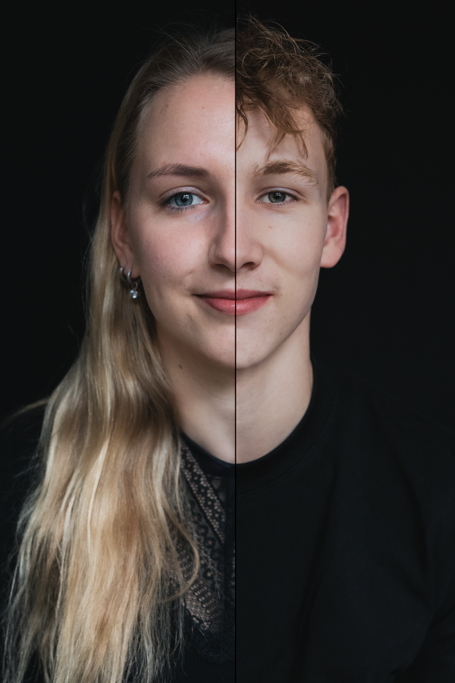 Zwarte achtergrond portretshoot 2 in 1 portret Friesland