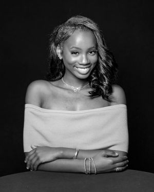 Black and white portrait series showing a person in an off-shoulder pose against dark background.