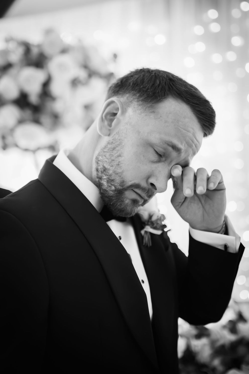 Black and white sequence showing emotional reactions during a wedding ceremony.