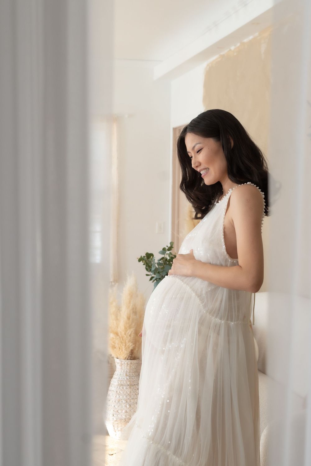 maternity photoshoot in a studio setting in Winfield, IL