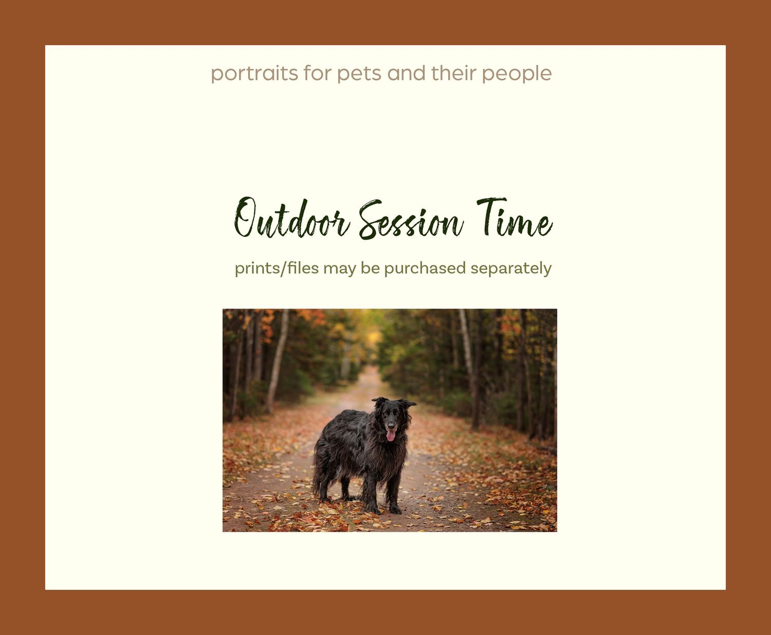 A minimalist text graphic displaying "Outdoor Portrait Session" against a dark background with elegant typography.