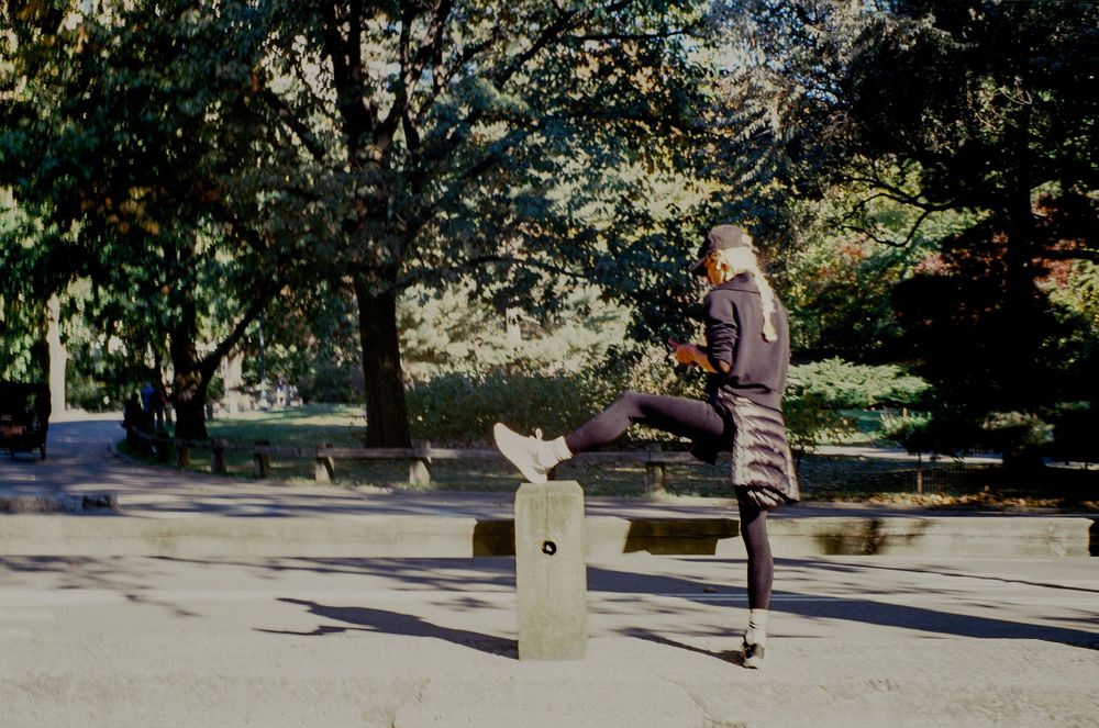 Someone reading on a park bench surrounded by autumn trees.
