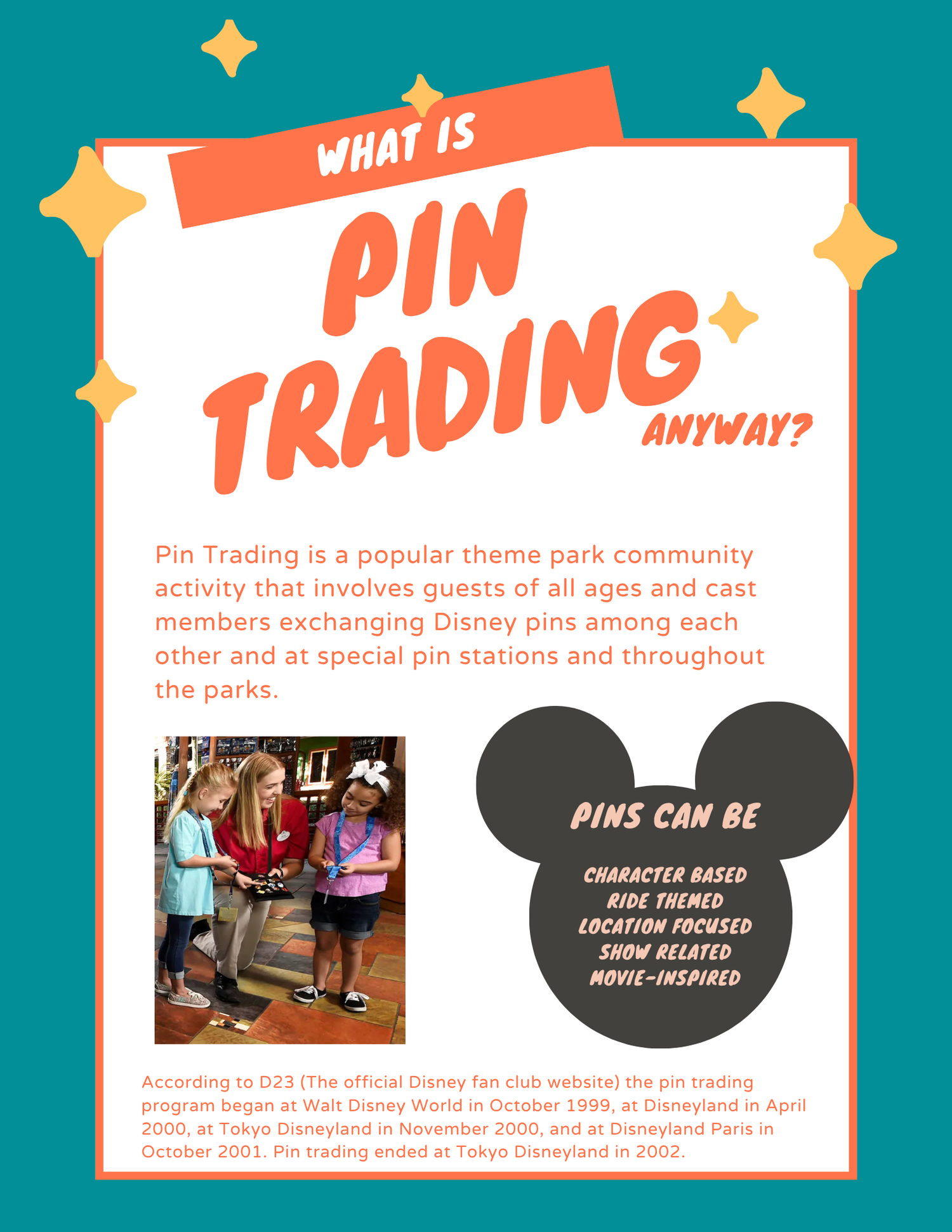 An informational graphic explaining Disney pin trading basics with a Mickey Mouse head icon.