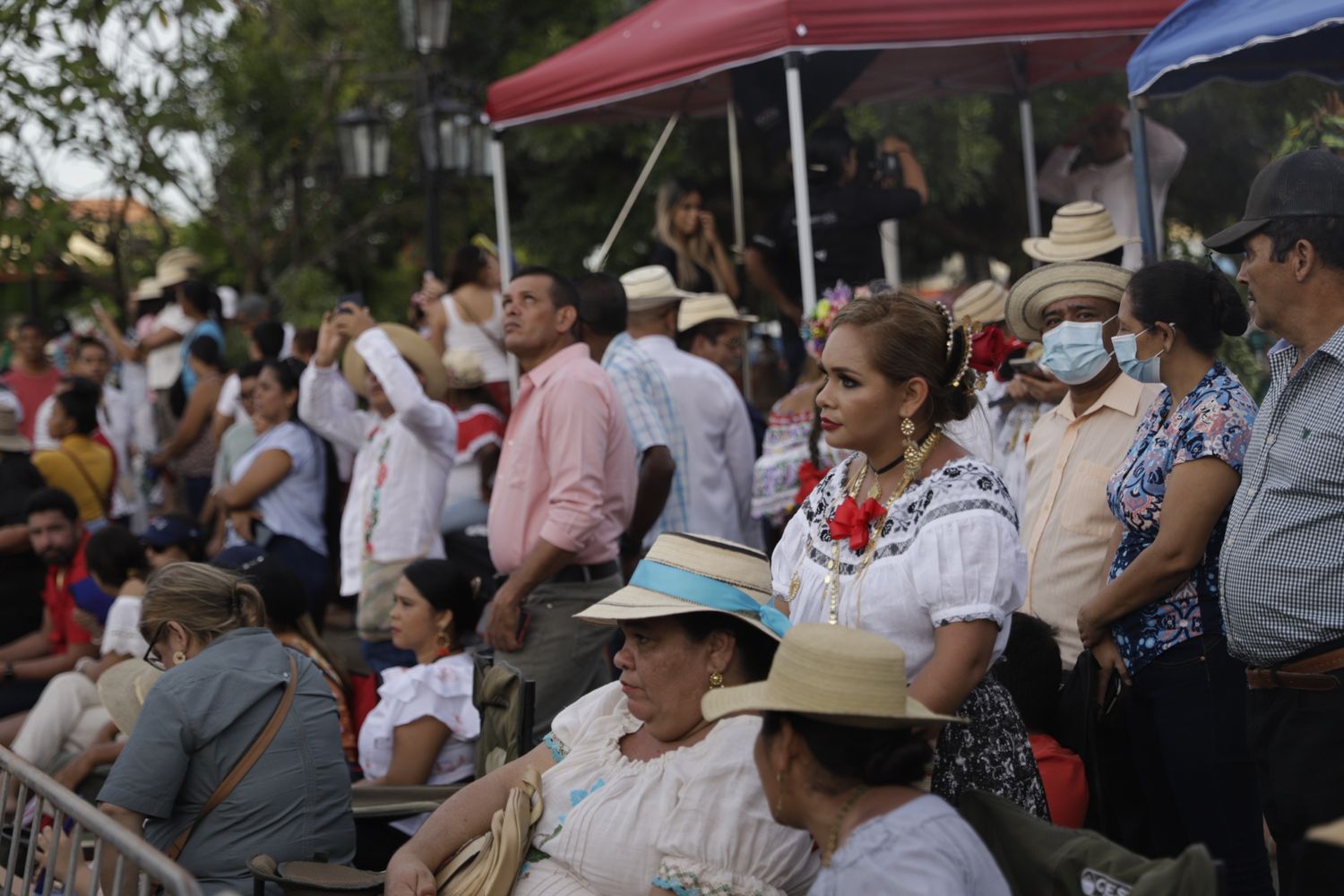 personas ven el desfile de las mil polleras