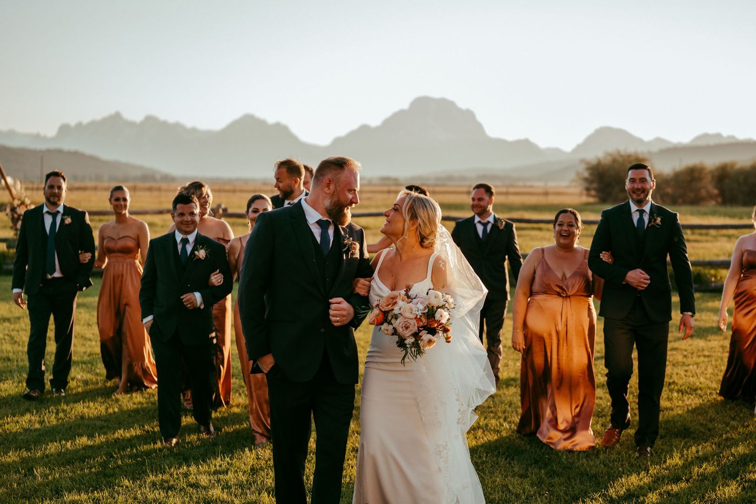 Elegant outdoor wedding ceremony in Jackson Hole, Wyoming with scenic mountain backdrop