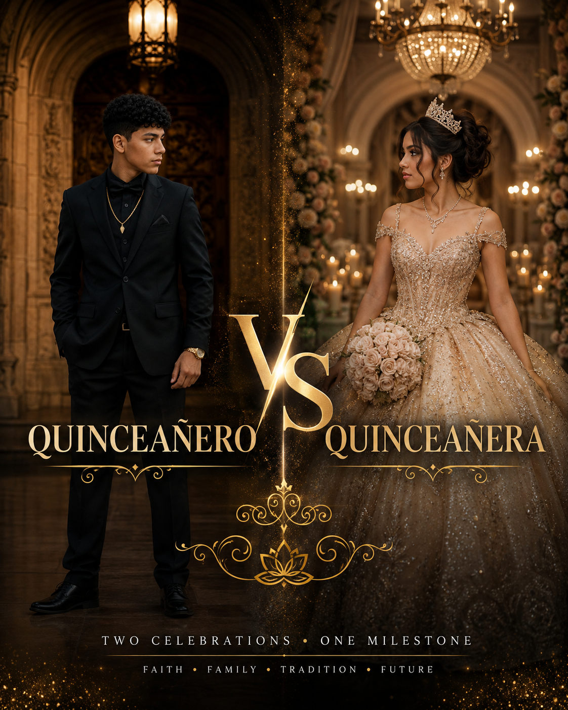 Quinceañero vs Quinceañera traditions compare a boy Quinceañera celebration with her traditional quince customs and his modern traditions