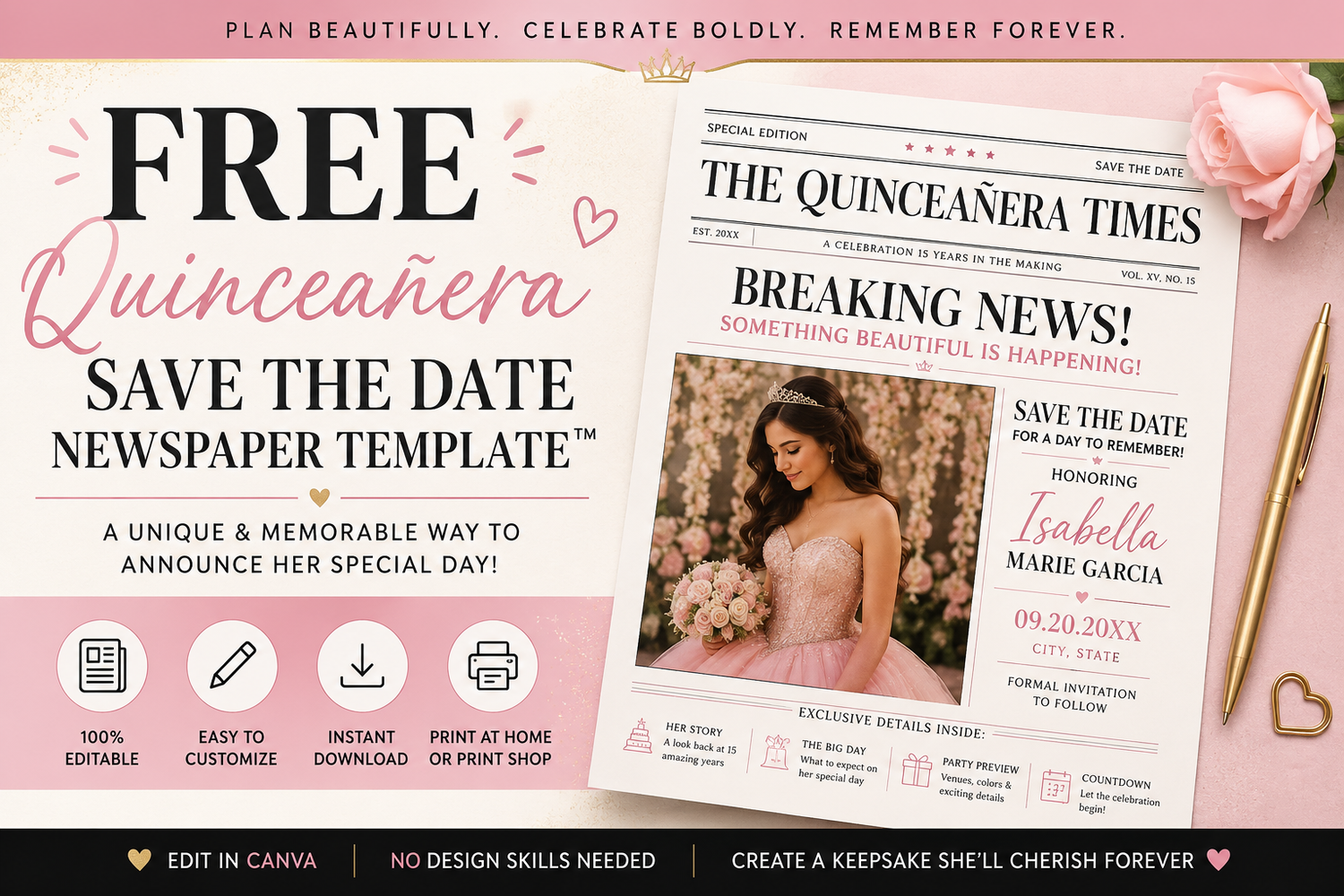 DIY Quinceañera Save the Date outdoor photography featuring Quince picture ideas at a Fort Worth garden with beautiful evening sunlight