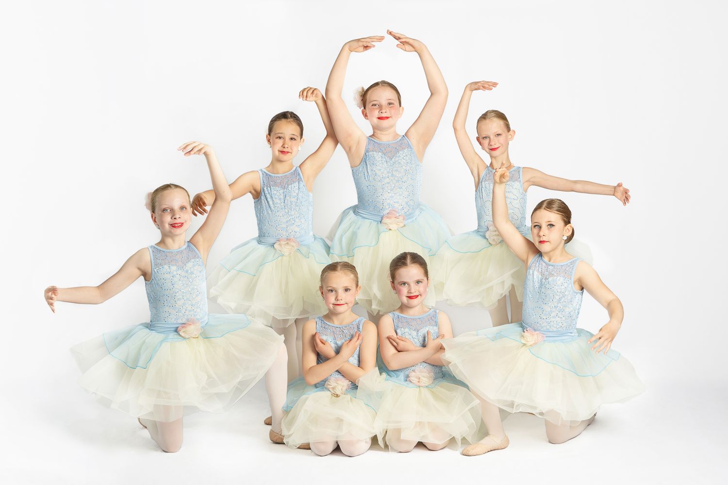 school age girl students of 3M dance Works in Port Hope wearing ballet outfits for posed group shoot