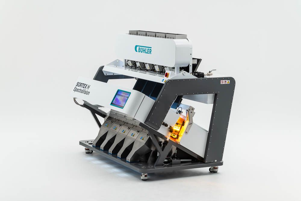 Optical sorting machinery with color sorter technology for food processing and quality control.