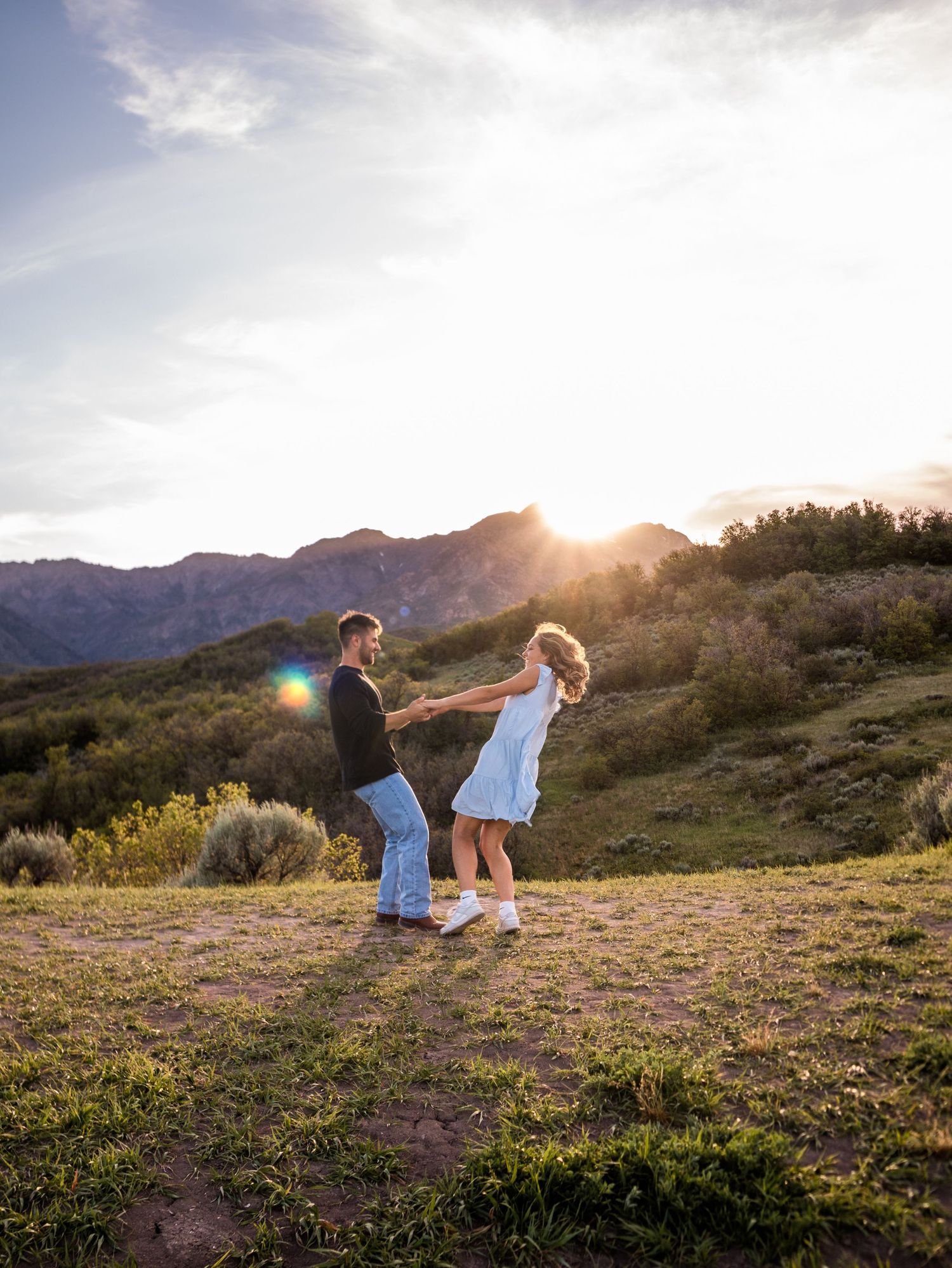 Couple spinning in a cinematic shot in Northern Utah