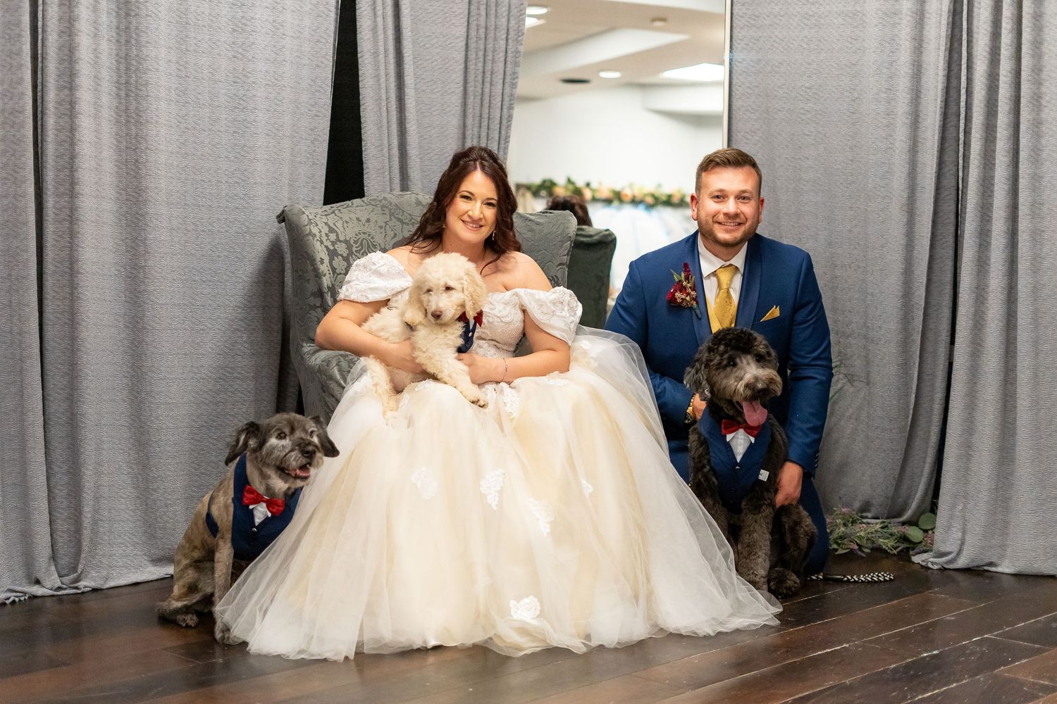 Channel Side Club in Palm Coast Florida. Wedding photography of Bride and groom with their pets.
