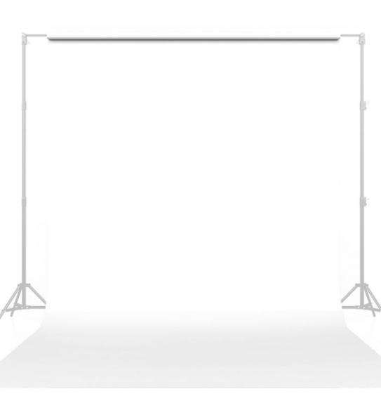 White photography backdrop on adjustable stand support system, ideal for studio portrait and product photography sessions.