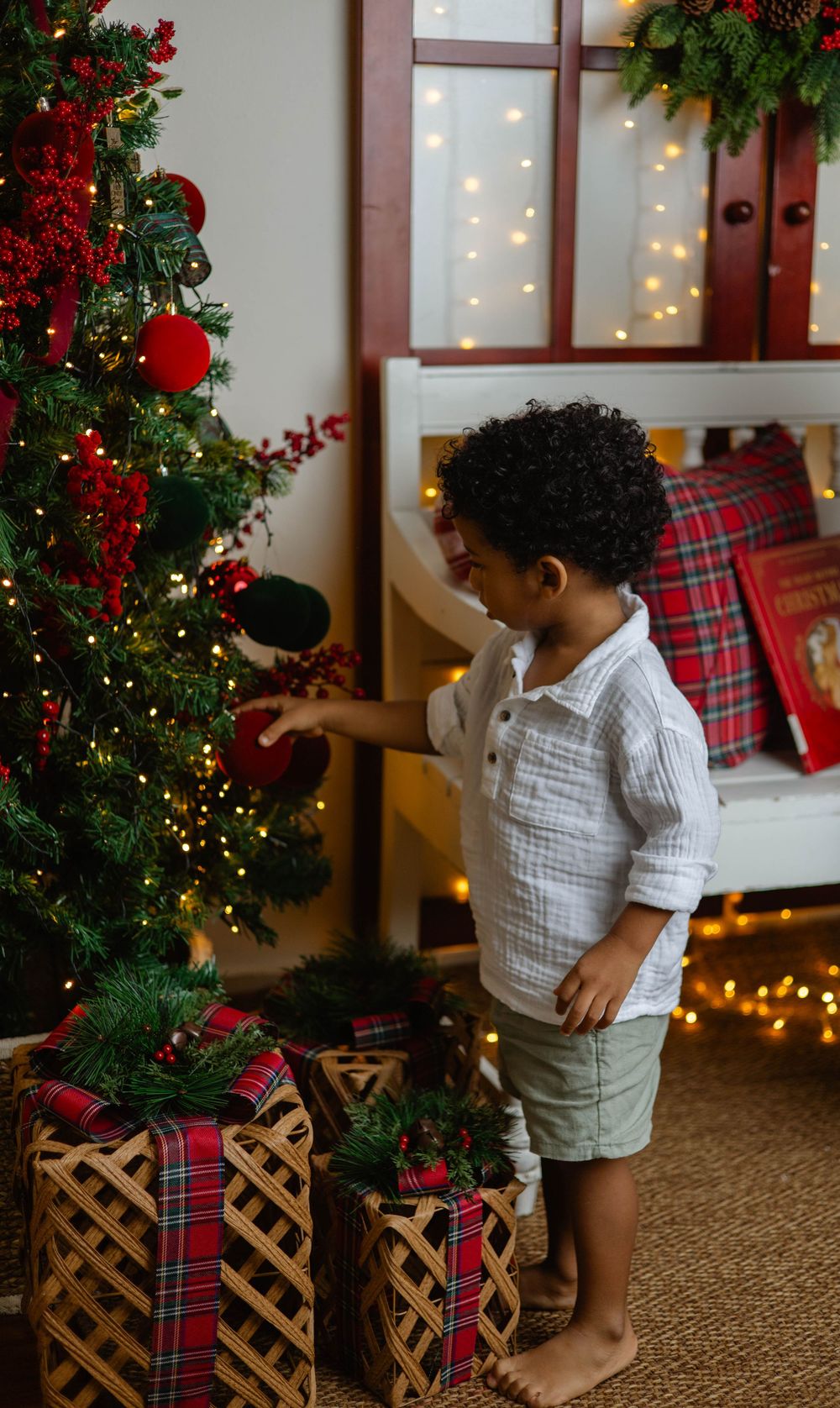 Cozy Christmas portraits captured in a beautiful studio in Cap Cana, Dominican Republic.