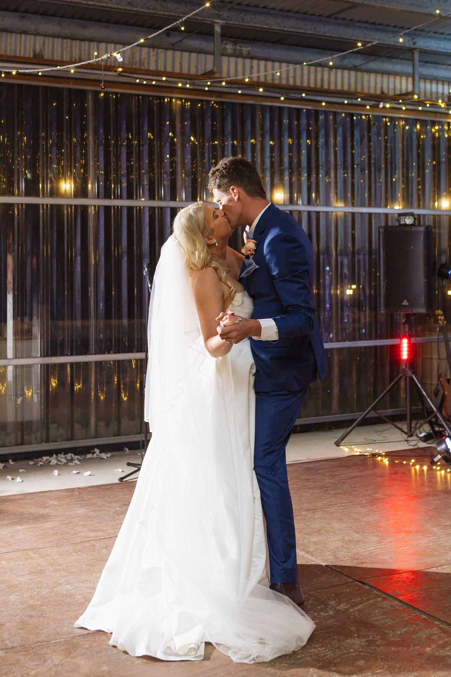 Bride and groom kissing during first dance at Dungog Weddings at Hunter Valley NSW