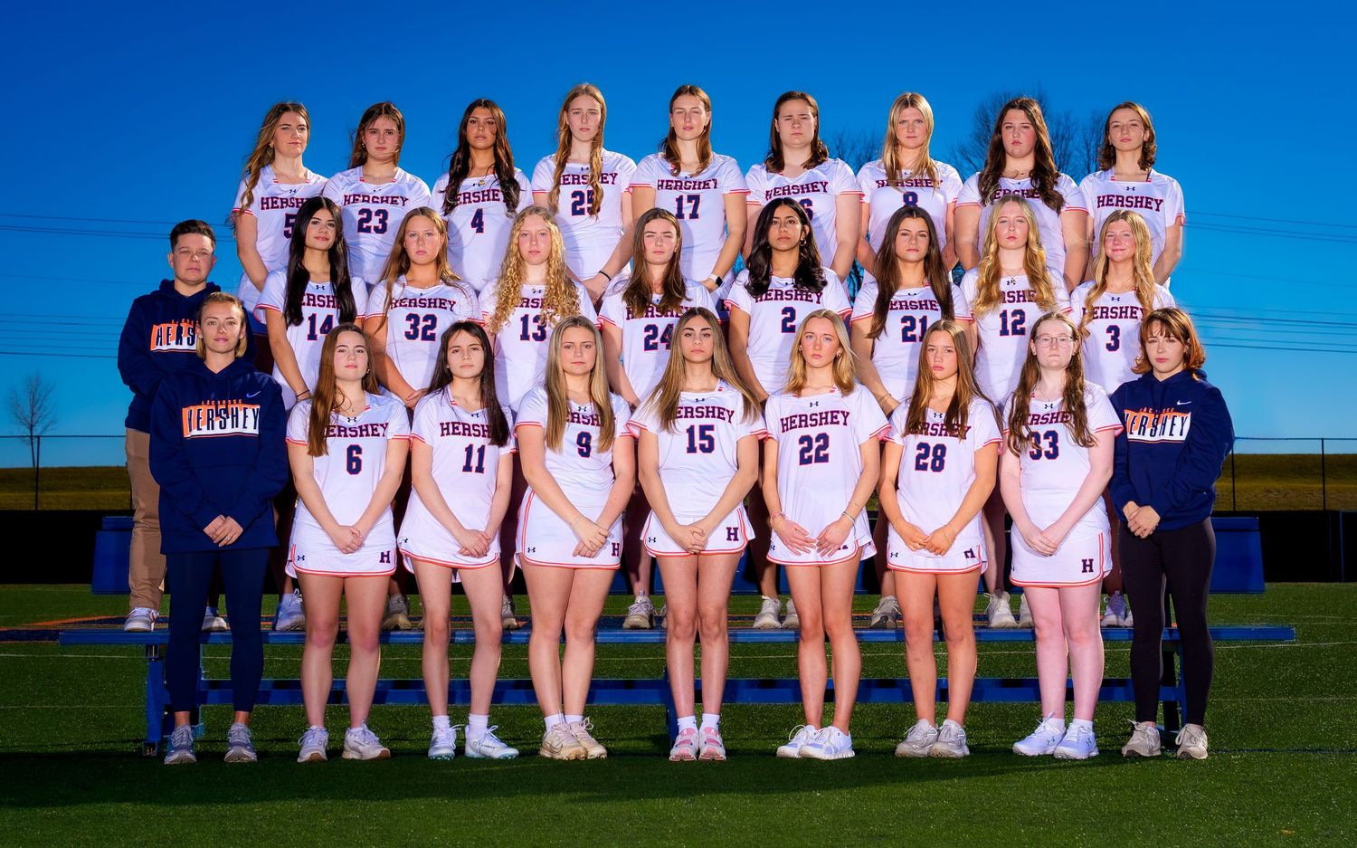 Hershey Trojans girls lacrosse 2026 team photo with coaches, by Deanna Fox, SportsFox Photography based in Hershey PA