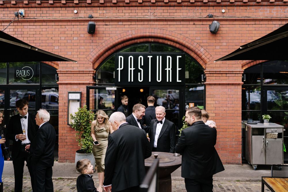 Wedding guests arrive for wedding at Pasture In Bristol