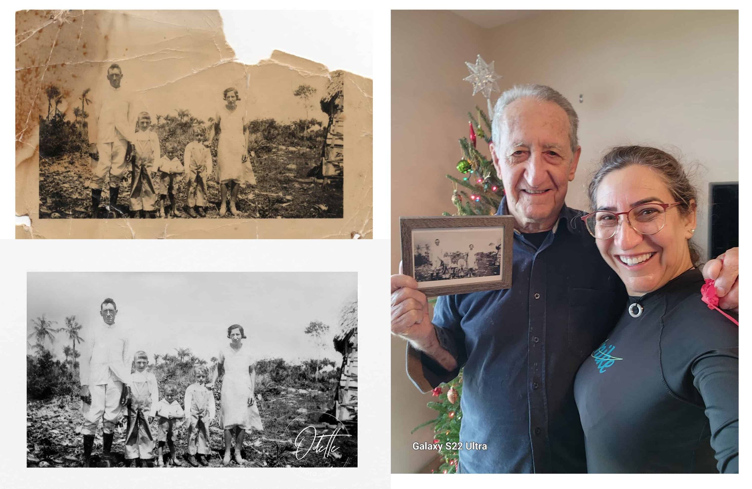 Restored 1940 family photo of Cuban child with his mother, father, and two brothers — photo restoration by Odette Photo+Art Miami