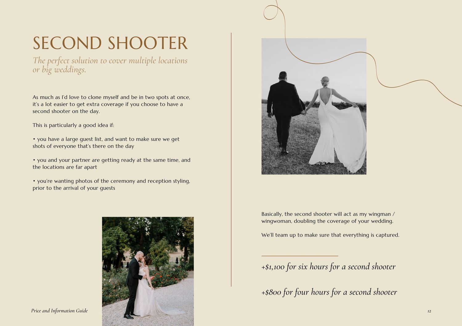Davish Photography price and information guide cover featuring a romantic bride and groom embracing in elegant wedding attire.