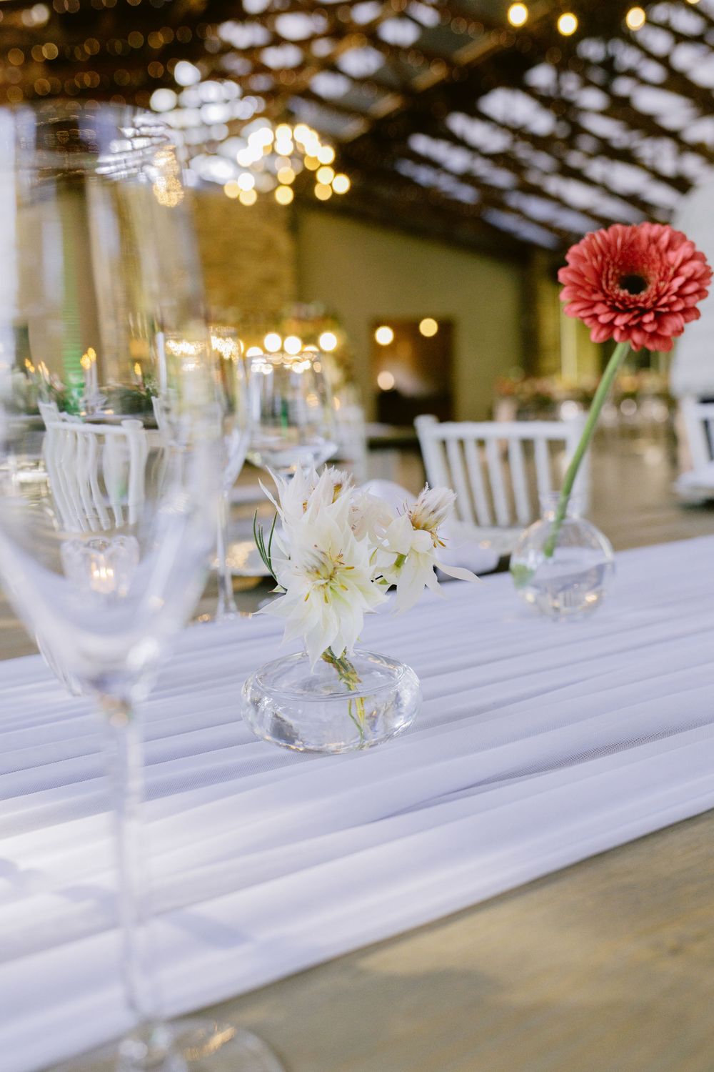 Rustic wedding venue interior prepared for a South African celebration.
