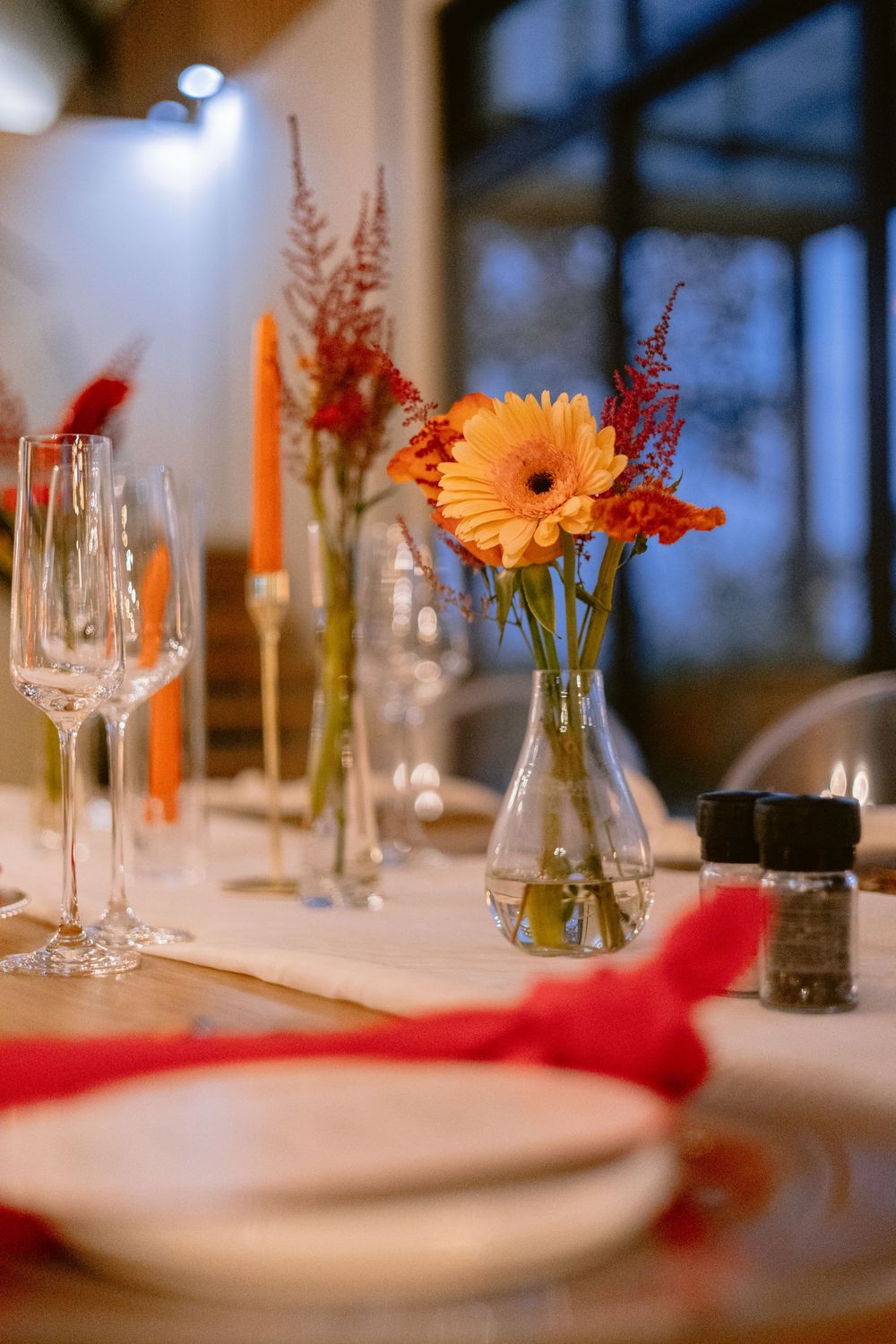 Modern wedding venue interior styled for an intimate celebration.