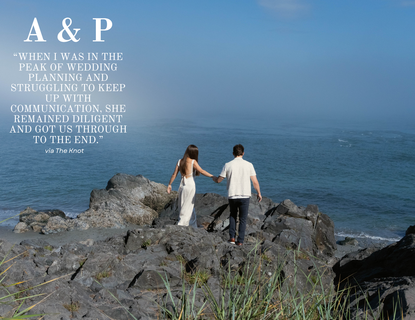 A couple posing on a cliff at Engagement Photoshoot at Deception Pass State Park in WA, Captured by Savvy Photography.