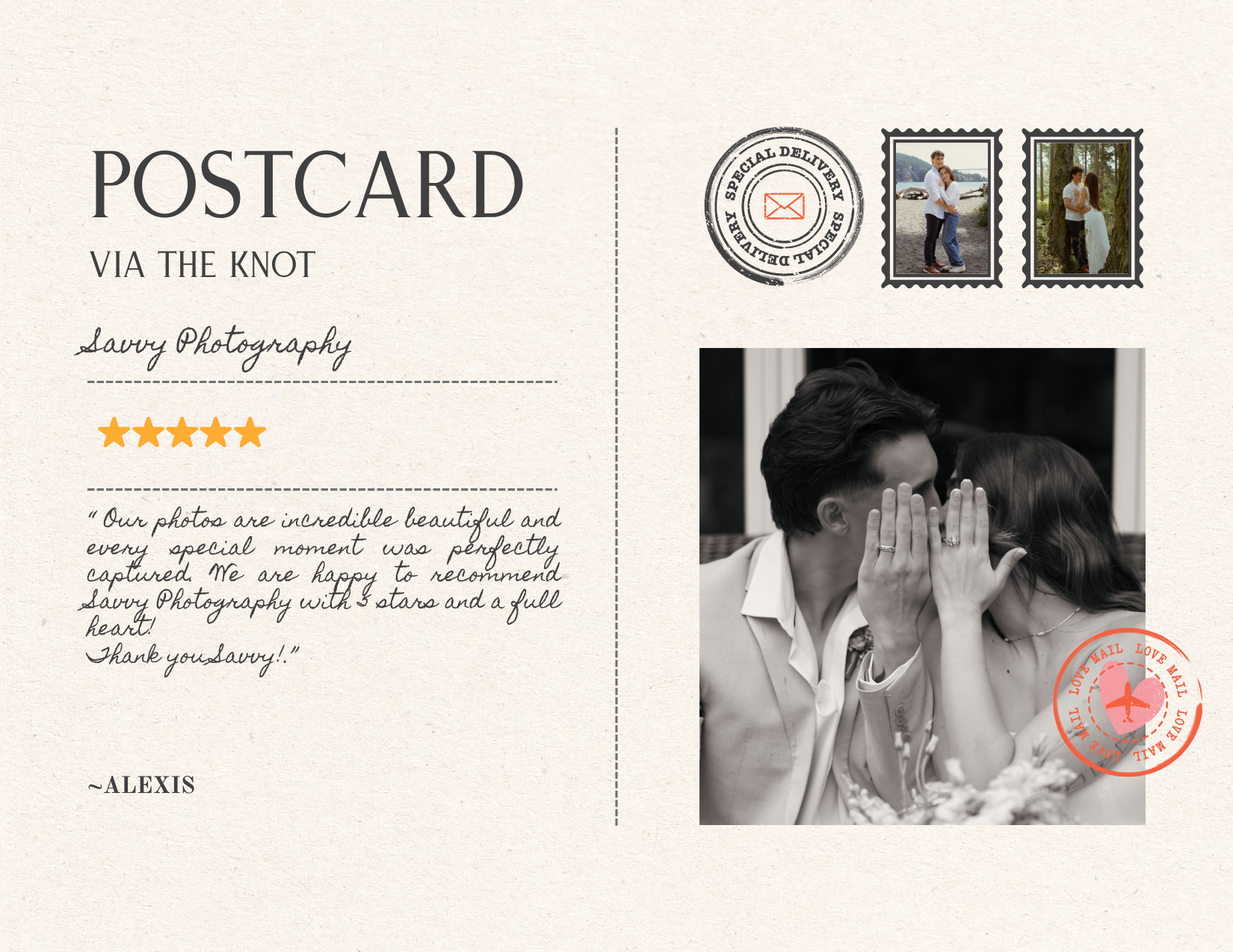 A collection of vintage-style postcards and reviews arranged in a collage format against a white background.