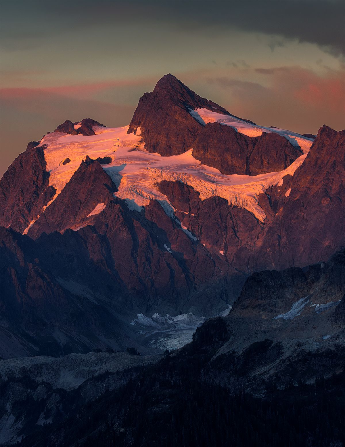 pink sunset over mountain