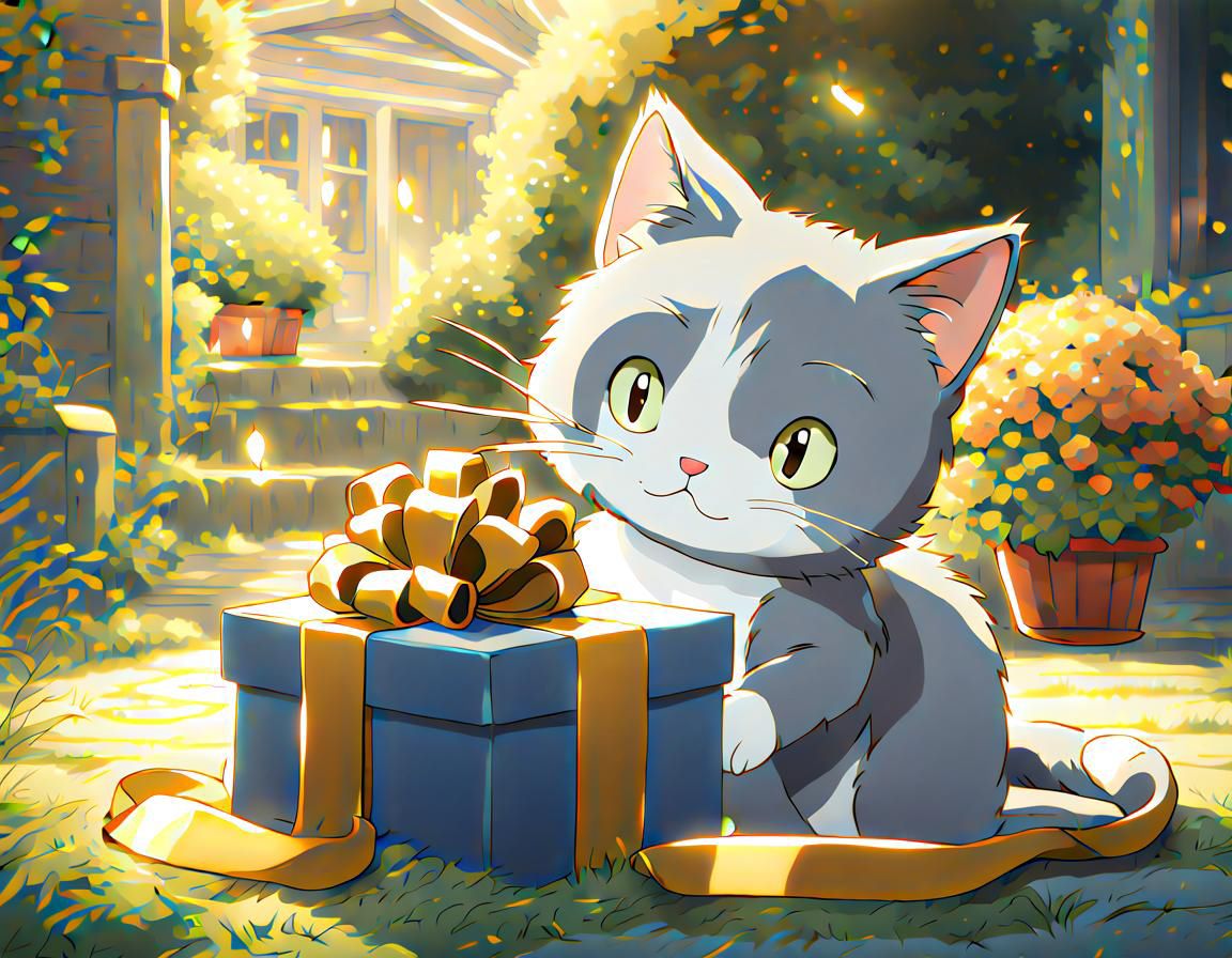"Cat with a Present – Adorable Feline Gift Exchange"