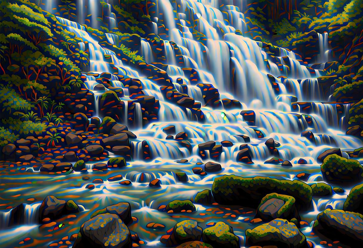 "Illustrated Waterfall – Majestic Cascade in Artistic Form"