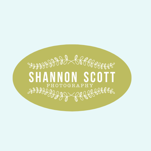 Three green oval logo designs for Shannon Scott Photography with delicate white leaf patterns.