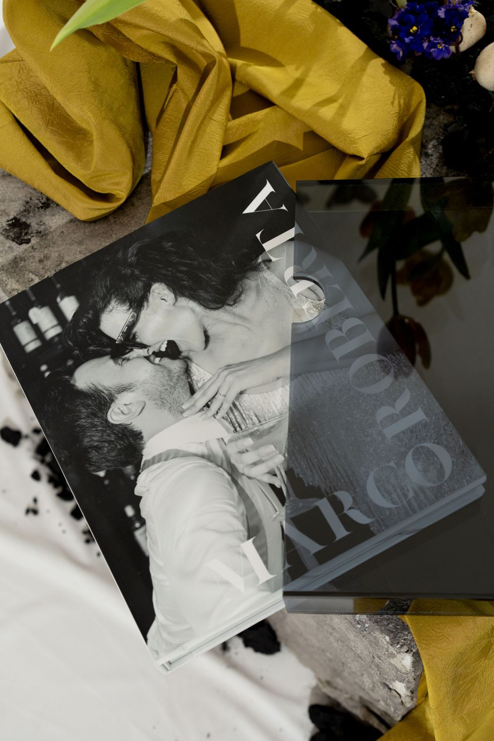 Luxury fine art wedding album with editorial pages and premium print design