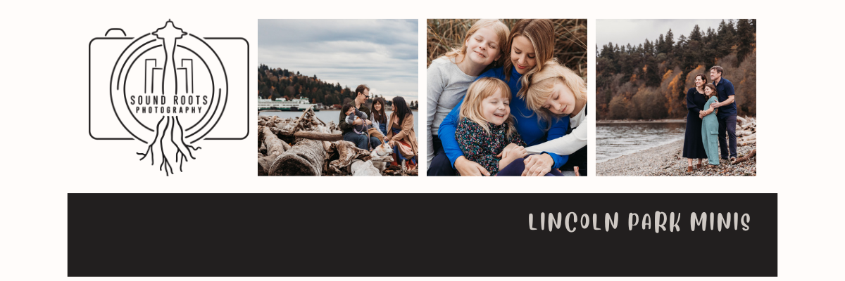 Photography brand header with outdoor family photo samples.