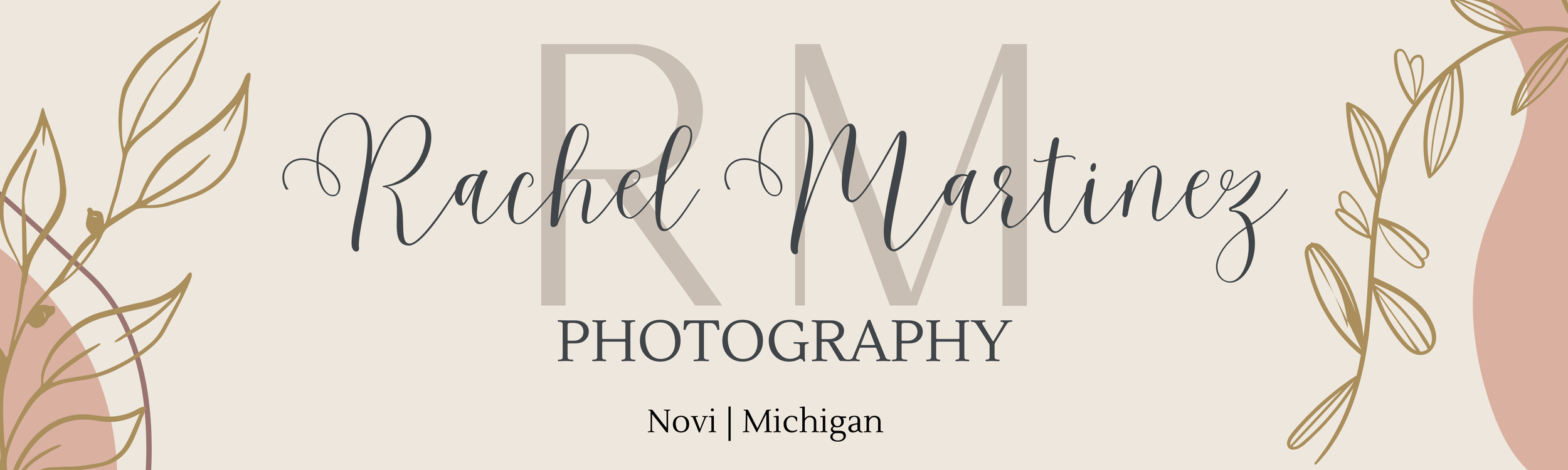 Elegant photography logo design with floral watercolor accents in muted green and pink tones on a light background.