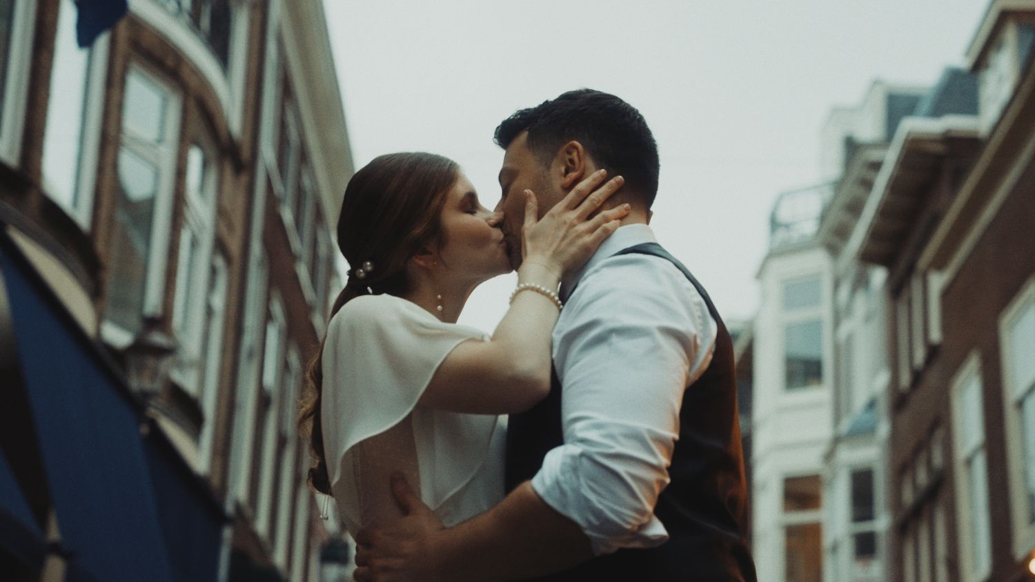 bride and groom kissing
