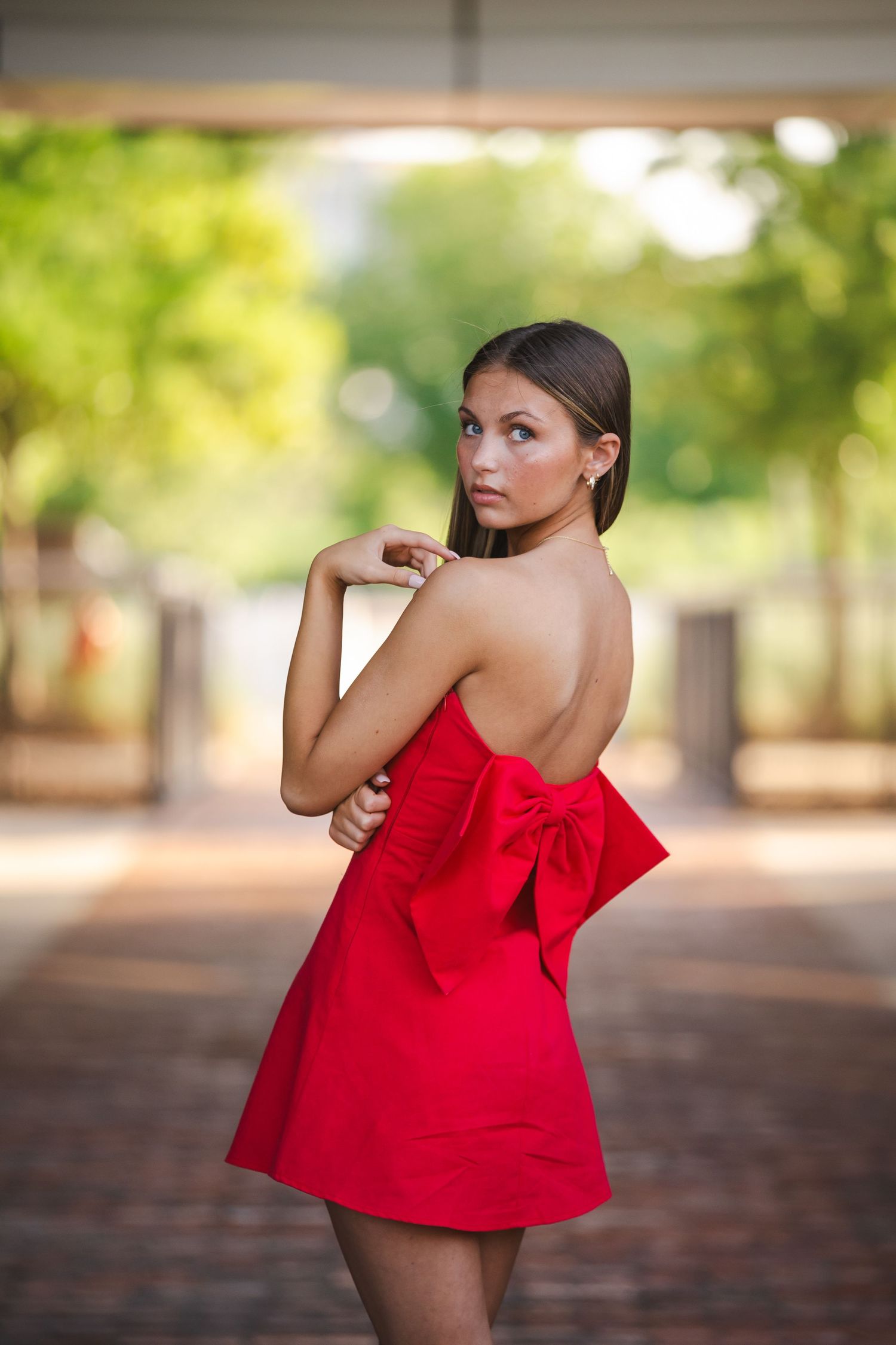 Senior session of girl in red dress